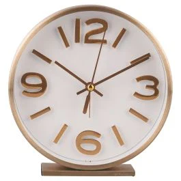 Orologio tondo da tavolo con sveglia 15 cm in stile modern retrò, oro e bianco, Sibilla