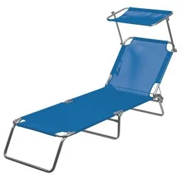 Lettino mare con parasole in alluminio, richiudibile, blu, Vieste Esté