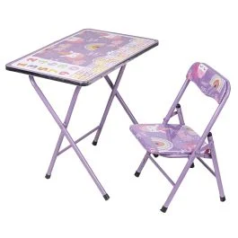 Tavolo e sedia per bambini, decoro unicorni, lilla, Sibilla