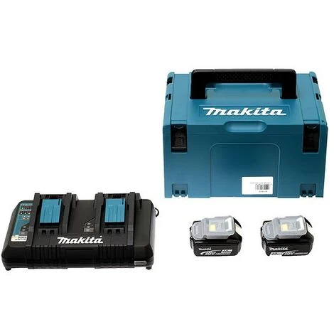 Pacchetto energia MAKITA 18V agli ioni di litio + 2 batterie 18V 4,0 Ah + 1 caricabatterie doppio con valigetta MAKPAC - 197504-2
