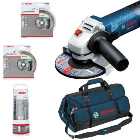 Kit speciale piastrellista BOSCH - smerigliatrice GWS 7-125 + 2 dischi diamantati + 1 borsa per il trasporto - 06159975H2
