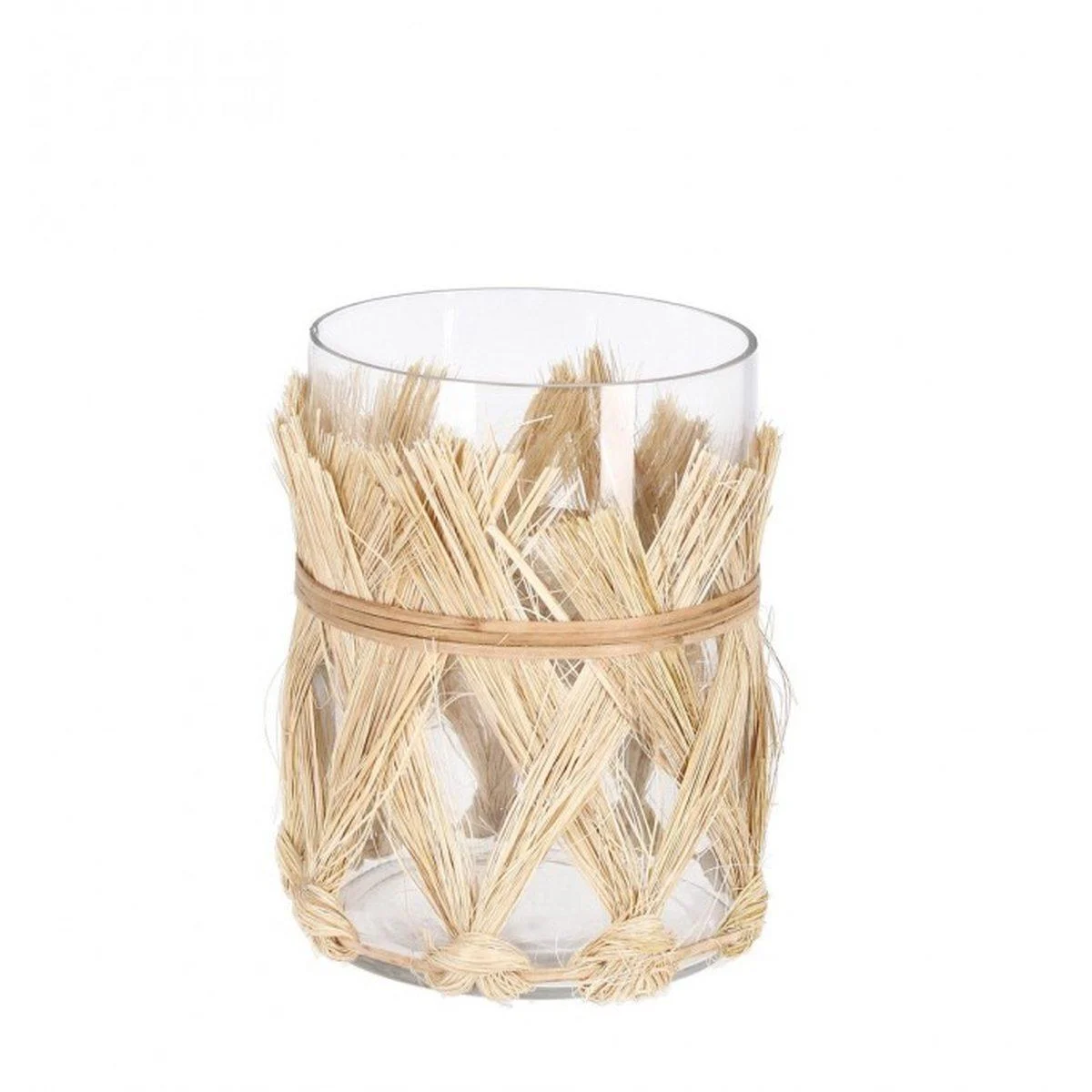 Vaso Vetro Zhob con Rattan Naturale cm.14
