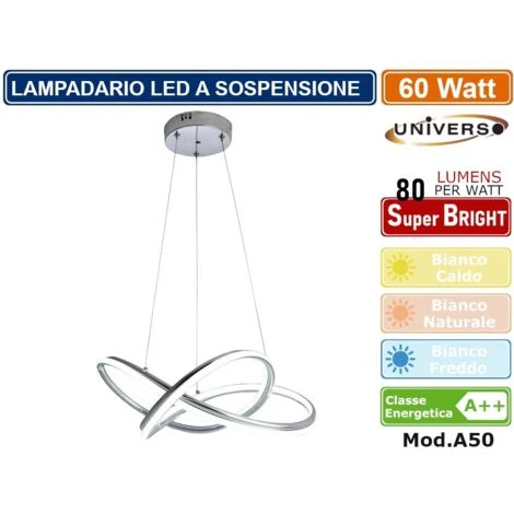 Lampadario sospeso led intrecciato 60w argento design moderno pendenteluce fredda