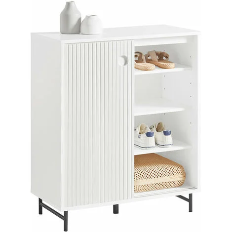 Credenza con anta scorrevole, Cassettiera, Mobile da cucina, Scarpiera da ingresso, Bianco, 70x37x87cm, FSB62-W SoBuy