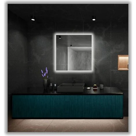 Specchio moderno illuminato a LED 80x80 cm, impermeabile IP65
