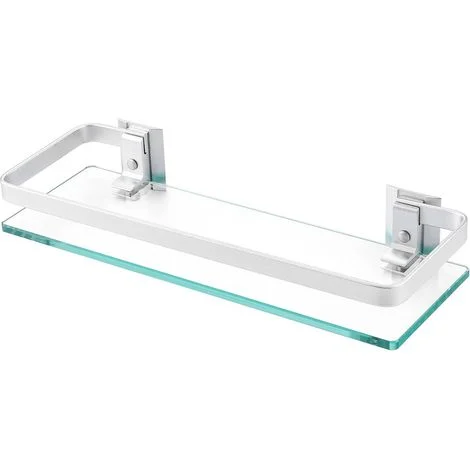 Mensole da bagno rettangolari in vetro temperato in alluminio – 1 ripiano, extra spesso – Sabbia argentata – Montaggio a parete