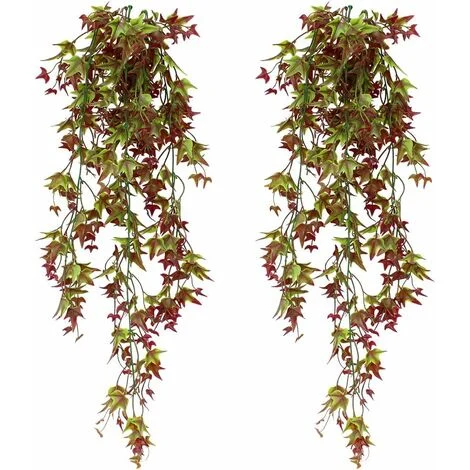 MINKUROW Set Di 2 Piante Di Edera Artificiale Edera Finta Edera Da Appendere Per Casa, Ufficio, Esterno, Interni, Rosso