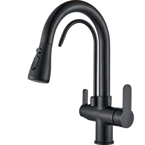 Rubinetto da cucina a osmosi inversa a 3 vie, rubinetto da cucina a osmosi inversa a 2 leve, rubinetto per lavello girevole a 360°, doccetta estraibile, acciaio inossidabile nero