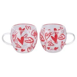 Set 2 tazzine caffè con manico 90 ml in vetro borosilicato, Love and