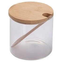 Barattolino 500 ml in vetro, cucchiaino e tappo in bambù, Glass