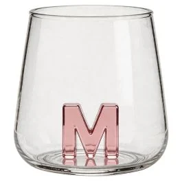 Bicchiere 420 ml in vetro borosilicato, lettera M interna in 3D, Monogram