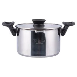 Casseruola 22 cm in acciaio inox con 2 beccucci, coperchio in vetro temperato con filtri per fuorius