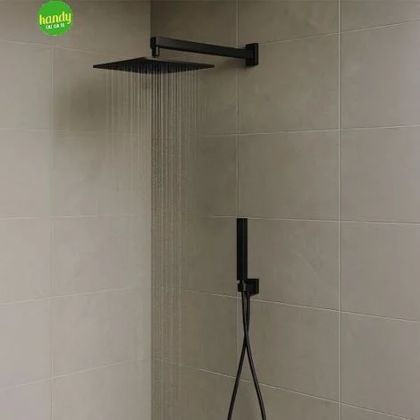 Kit set incasso doccia braccio,soffione e doccino con flessibile e presa acqua modello square quadro nero opaco soffione-braccio-flessibile-doccino-presa acqua - 1/2" AMBRA WATER