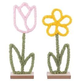 Fiore decorativo in poliestere effetto teddy con base in legno  h. 29 cm