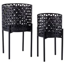 Set 2 porta vasi 20x36 cm e 25 x43 cm in ferro con piedistallo, nero, Esté