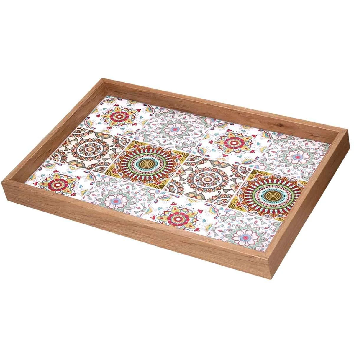 Vassoio Legno Rettangolare Crema con Bordo Naturale cm.45x30x4