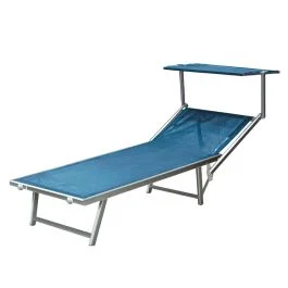 Lettino mare con parasole, richiudibile, blu mélange, Riccione Esté