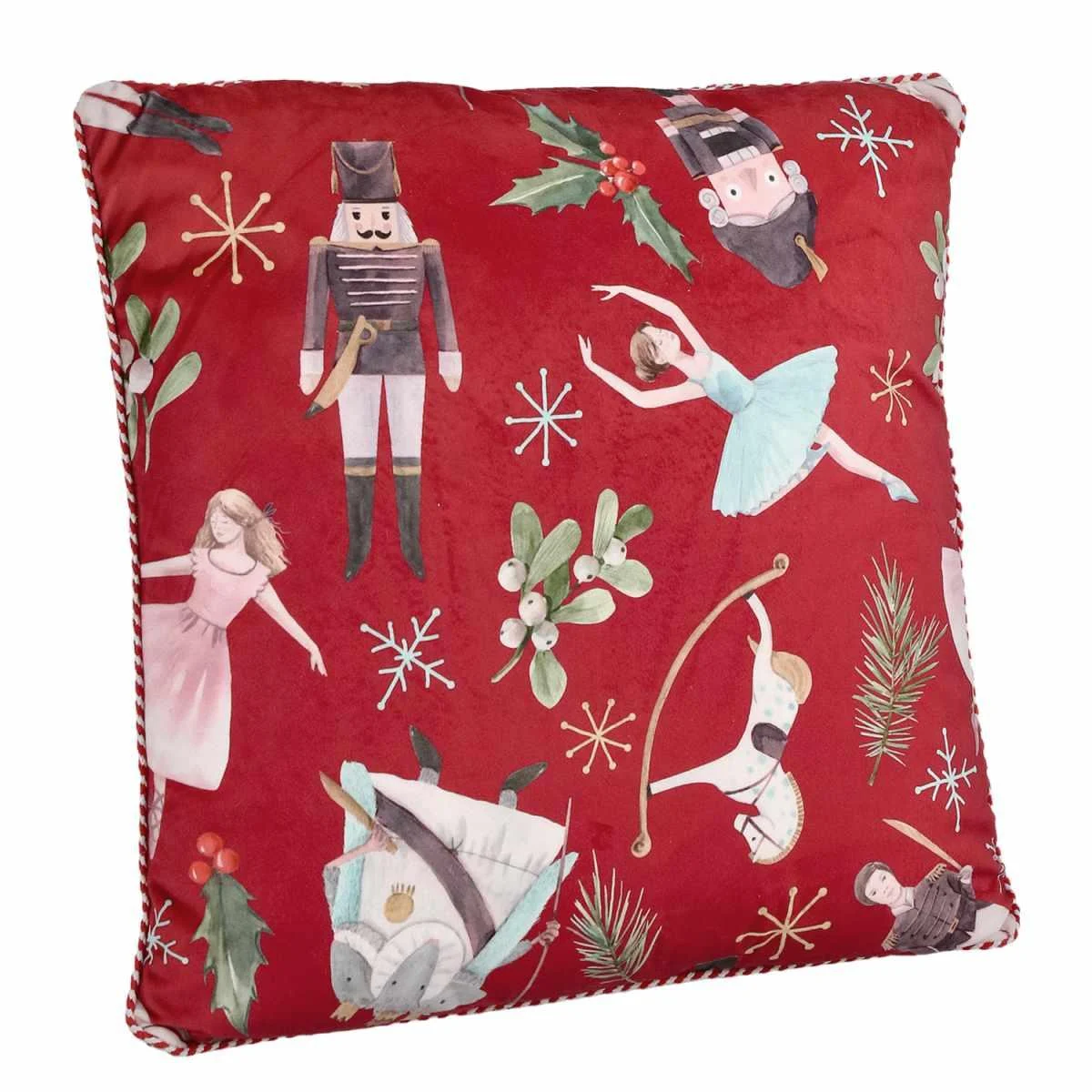 Cuscino Arredo in Tessuto Natale Schiaccianoci Rosso cm.45x45
