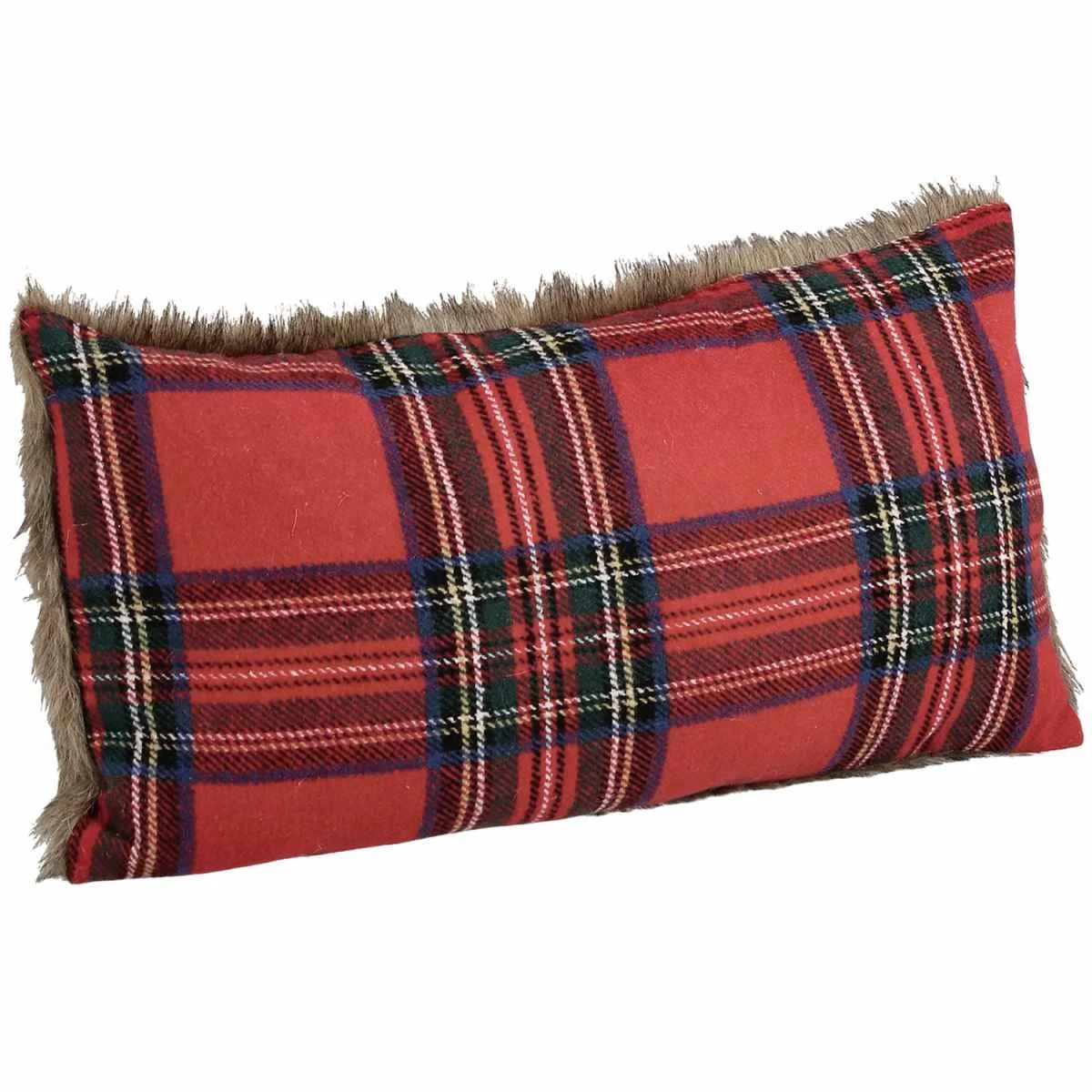 Cuscino Arredo in Tessuto Natale Tartan Rosso con Pelliccetta cm.40x60