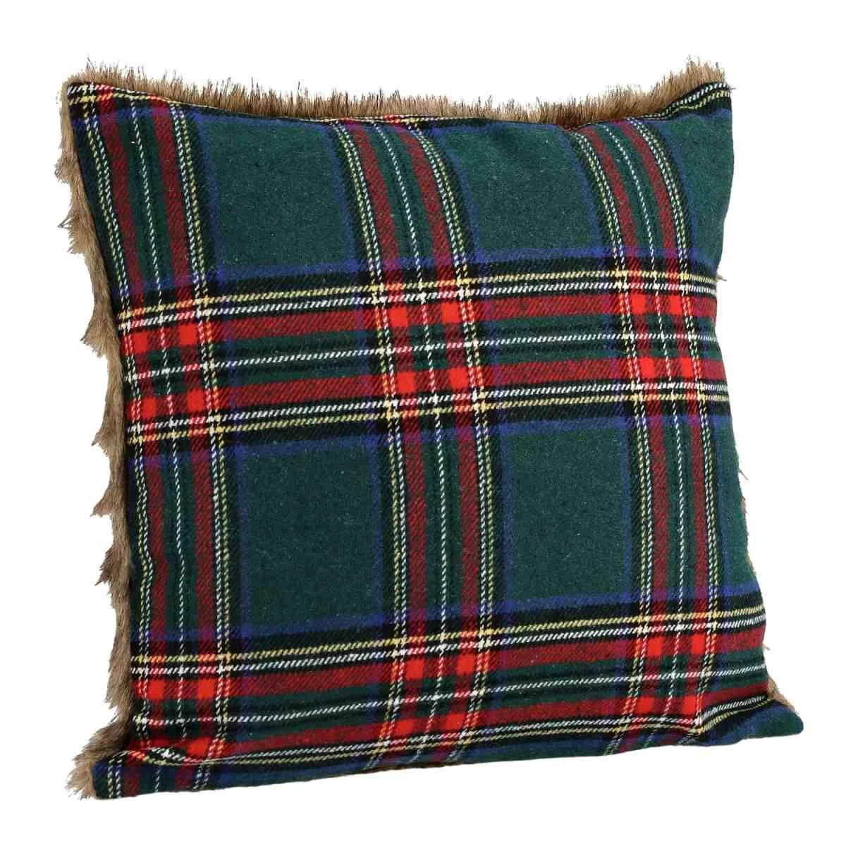 Cuscino Arredo in Tessuto Natale Tartan con Pelliccetta cm.45x45