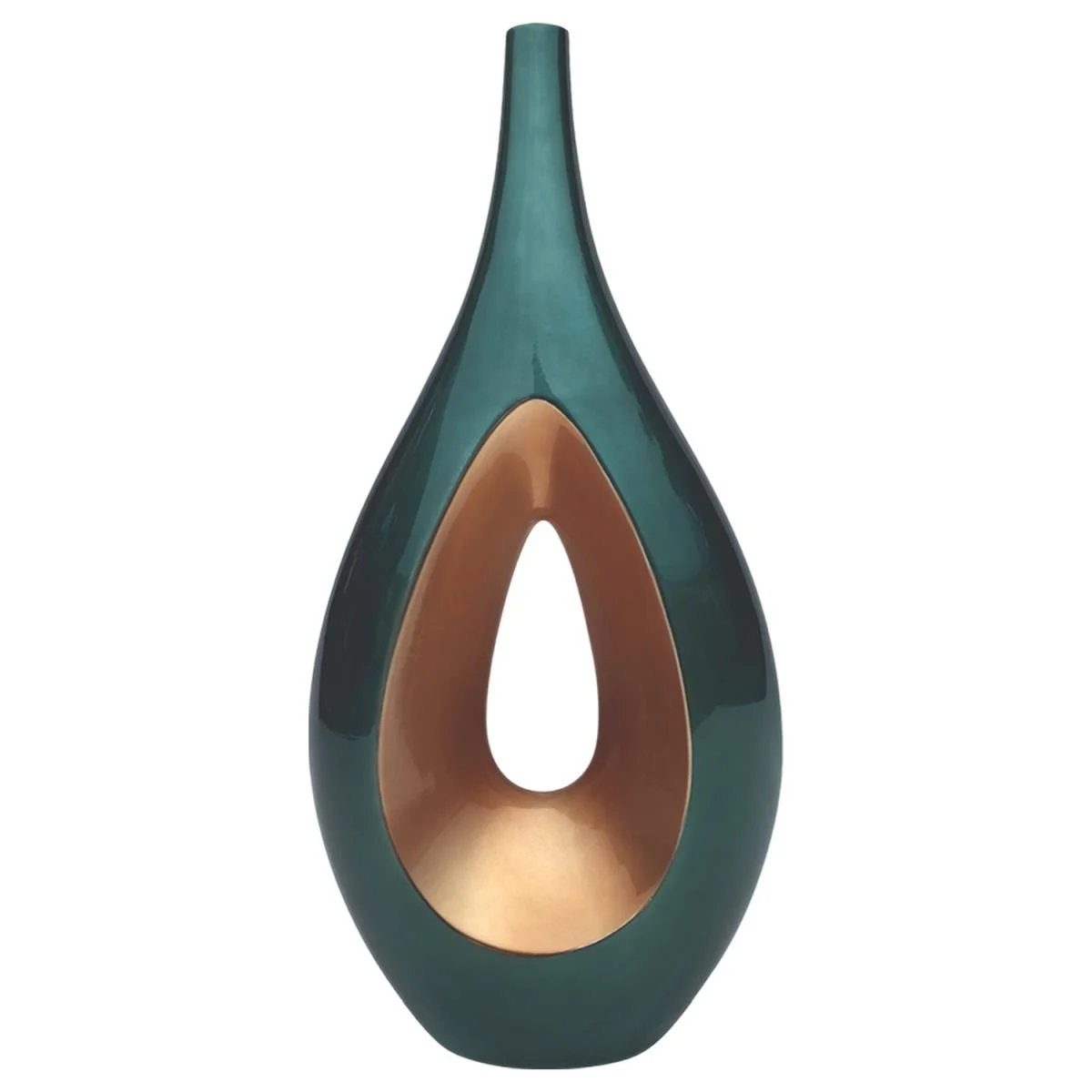 Vaso Ceramica Goccia Verde/Oro Alto cm.29x63
