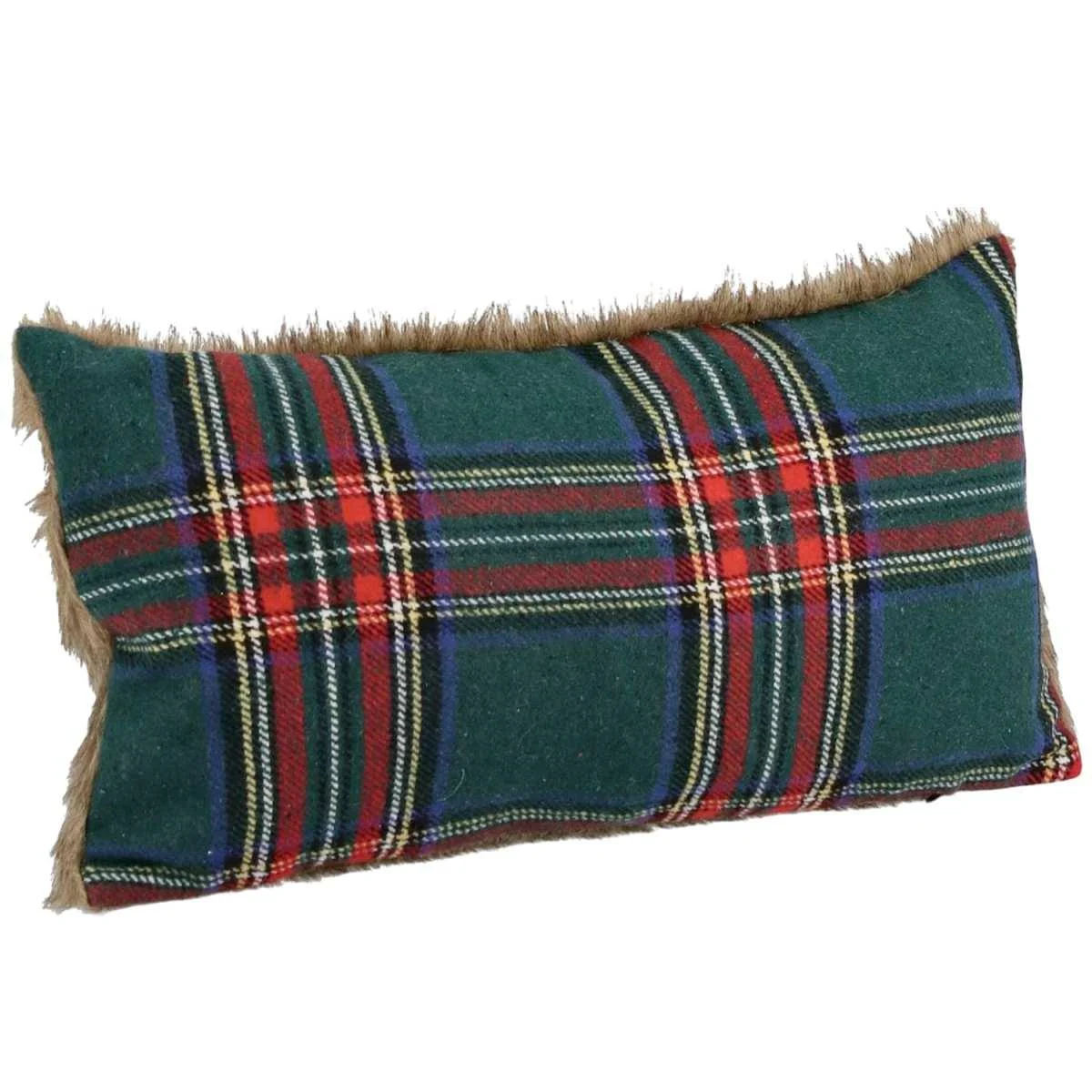 Cuscino Arredo in Tessuto Natale Tartan Verde con Pelliccetta cm.40x60