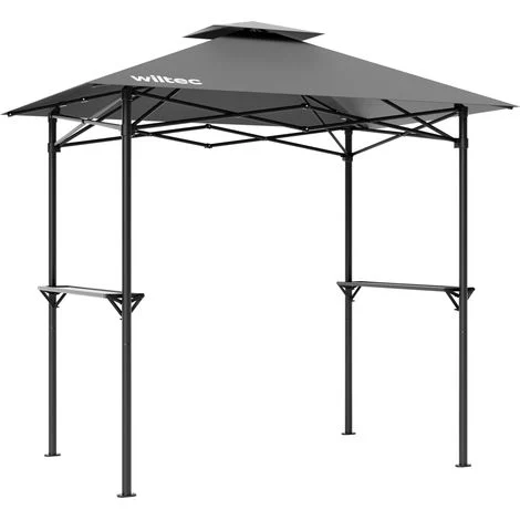 Wiltec Gazebo per barbecue grigio 2,45 x 1,52 m con telone di copertura e due ripiani