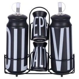Set olio, aceto, sale e pepe in gres, nero, Bigismore
