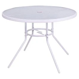 Tavolo tondo 100 cm in acciaio al carbonio e vetro, bianco, Esté