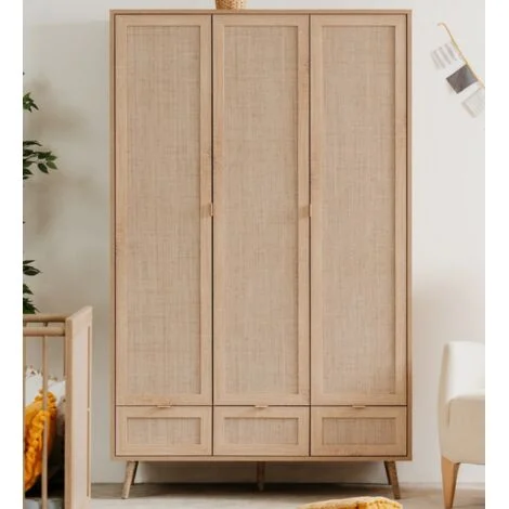 Armadio 120x195h cm con tre ante battenti e tre cassetti rovere chiaro - Agrigento