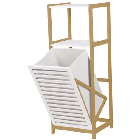 MAURY'S MOBILE PORTA BIANCHERIA IN LEGNO 36 X 33 X H98 CM BIANCO E BAMBOO