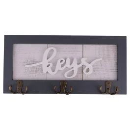 Portachiavi da muro in legno MDF 36x2,2x17 cm, decoro con scritta, Sibilla