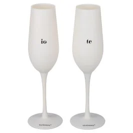 Set 2 Flûte 240 ml in vetro opaco con scritta, avorio, Victionary