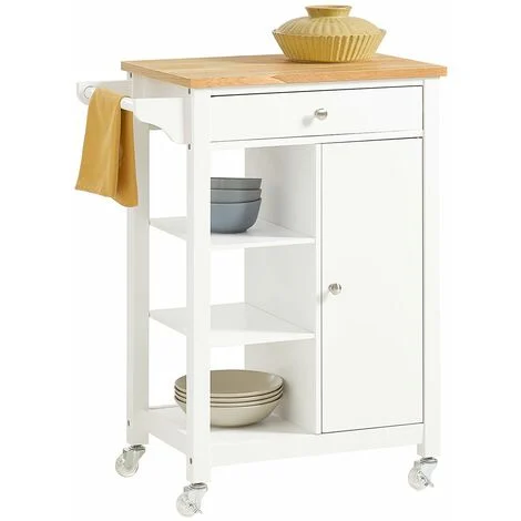 SoBuy Carrello di servizio, Credenza in legno, mobile cucina, bianco, FKW46-WN