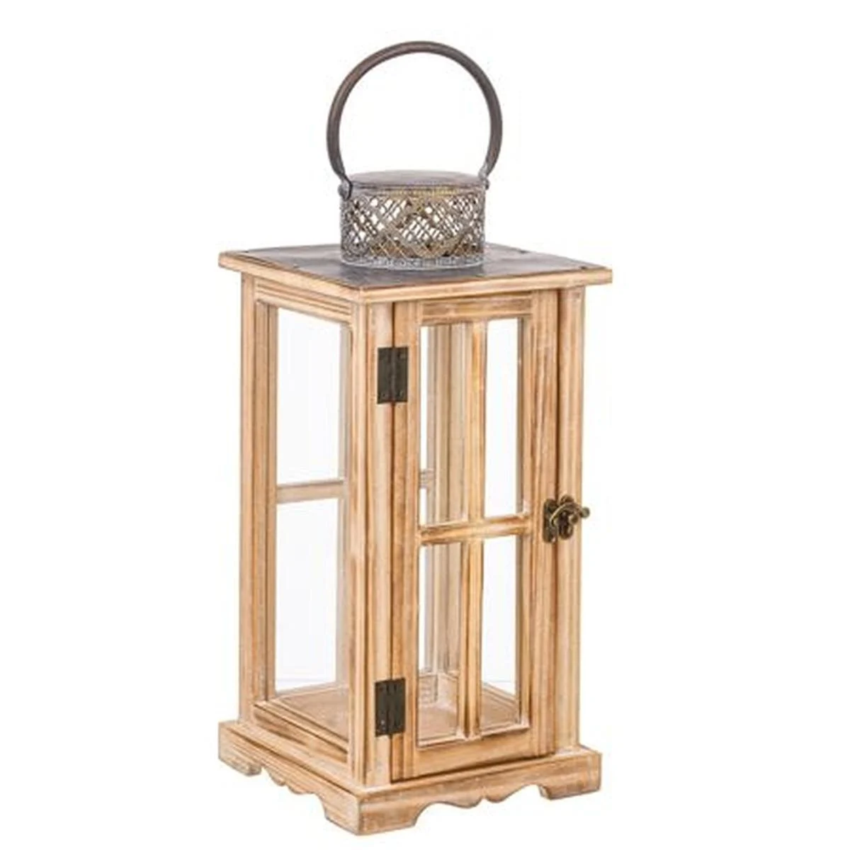 Lanterna Legno Sharyl Rettangolare Naturale cm.18x18x39
