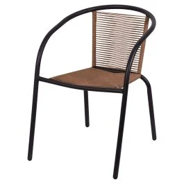 Sedia con braccioli effetto rattan, struttura in ferro, Esté
