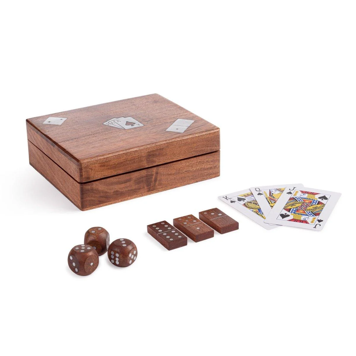 Decorazione Scatola Gioco Legno con Dadi e Carte cm.16x13