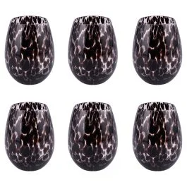 Set 6 bicchieri acqua 560 ml, decoro maculato, Jamila Black