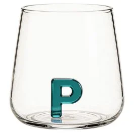 Bicchiere 420 ml in vetro borosilicato, lettera P interna in 3D, Monogram