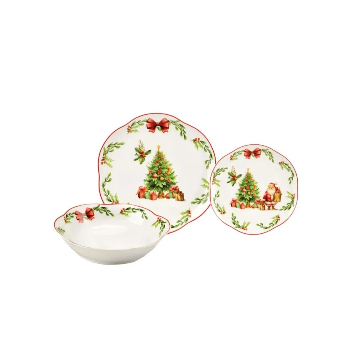 Piatti Servizio Tavola Set pz.18 Natalizio Porcellana Fade Fiocco|_969