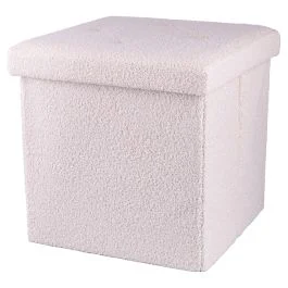 Pouf contenitore multiuso effetto teddy, beige, Sibilla