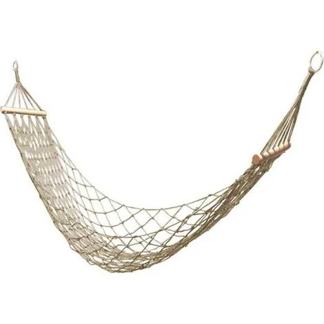 Hängematte aus Baumwollseil, Hängenetz, Hängematte für drinnen oder draußen, Einzelhängematte mit Holzstab, Terrasse, Strand, Camping – Bianco –