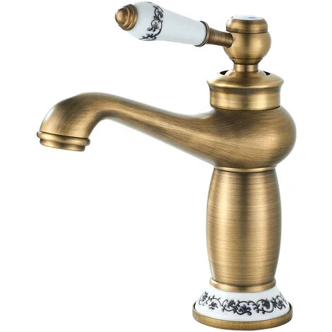 Rubinetto Miscelatore Monocomando in Ceramica Vintage Rubinetto Bagno Lavabo con Tubo Acqua Calda e Fredda Bronzo