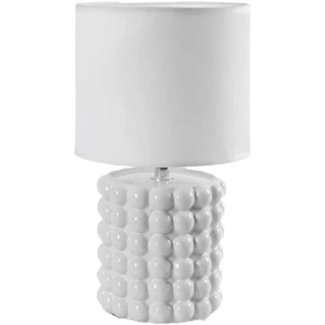 LAMPADA LUMETTO DA TAVOLO CON BASE IN CERAMICA EFFETTO BUBBLE 18X33 CM BIANCA