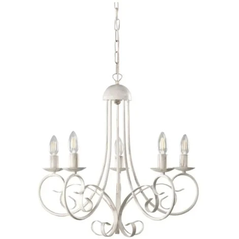 ONLI Pompei - Lampadario 5 luci, stile classico ed elegante. Struttura in metallo. Bianco