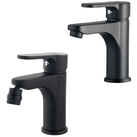 Coppia rubinetti bagno lavabo e bidet nero opaco serie Paco