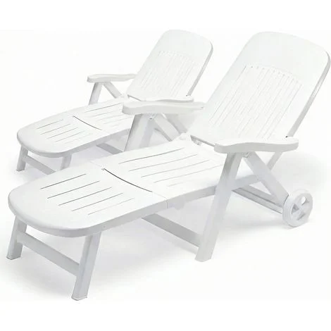Set di 2 Lettino prendisole bianco con ruote Reclinabile 5 posizioni pieghevole S-CAB California Made in ItalySdraio regolabile