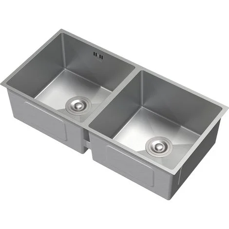 ML-Design Lavello Doppio in Acciaio Inox 81,5 x 40 cm Lavabo da Cucina Rettangolare Argento 2 Vasche Lavandino Sottopiano con Set di Scarico e Troppopieno Doppia Vasca con Sifone