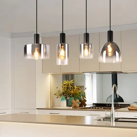 GBLY Suspension Lampada, Lampada a sospensione, 4 Luci per Tavolo da pranzo, Lampada a sospensione - E27 Vintage, Lampada da pranzo,Altezza regolabile, Vetro retrò (senza lampadina)