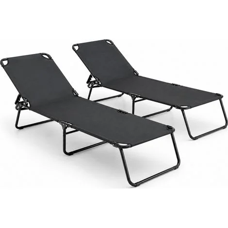 Coppia Di 2 Lettini Mare Pieghevoli Senza Tettuccio Leggeri E Portatili Schienale Regolabile Sdraio Telaio In Acciaio Telo Traspirante Per Spiaggia Campeggio Giardino Relax 24 x 187 x 53 Cm Nero